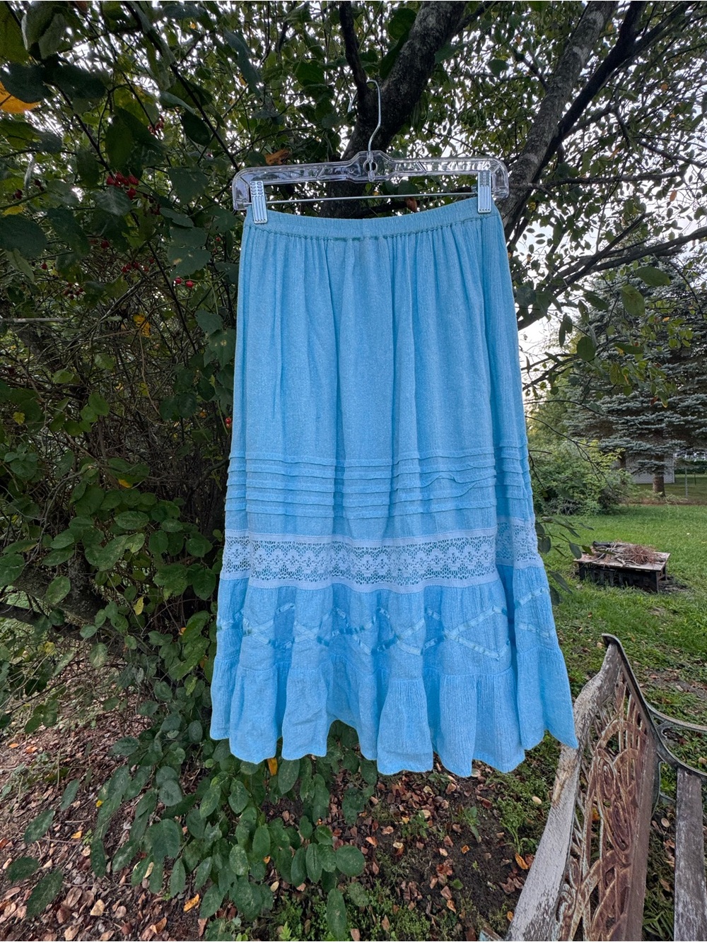 Cathy Daniels Sky Blue Tiered Lace Midi Skirt